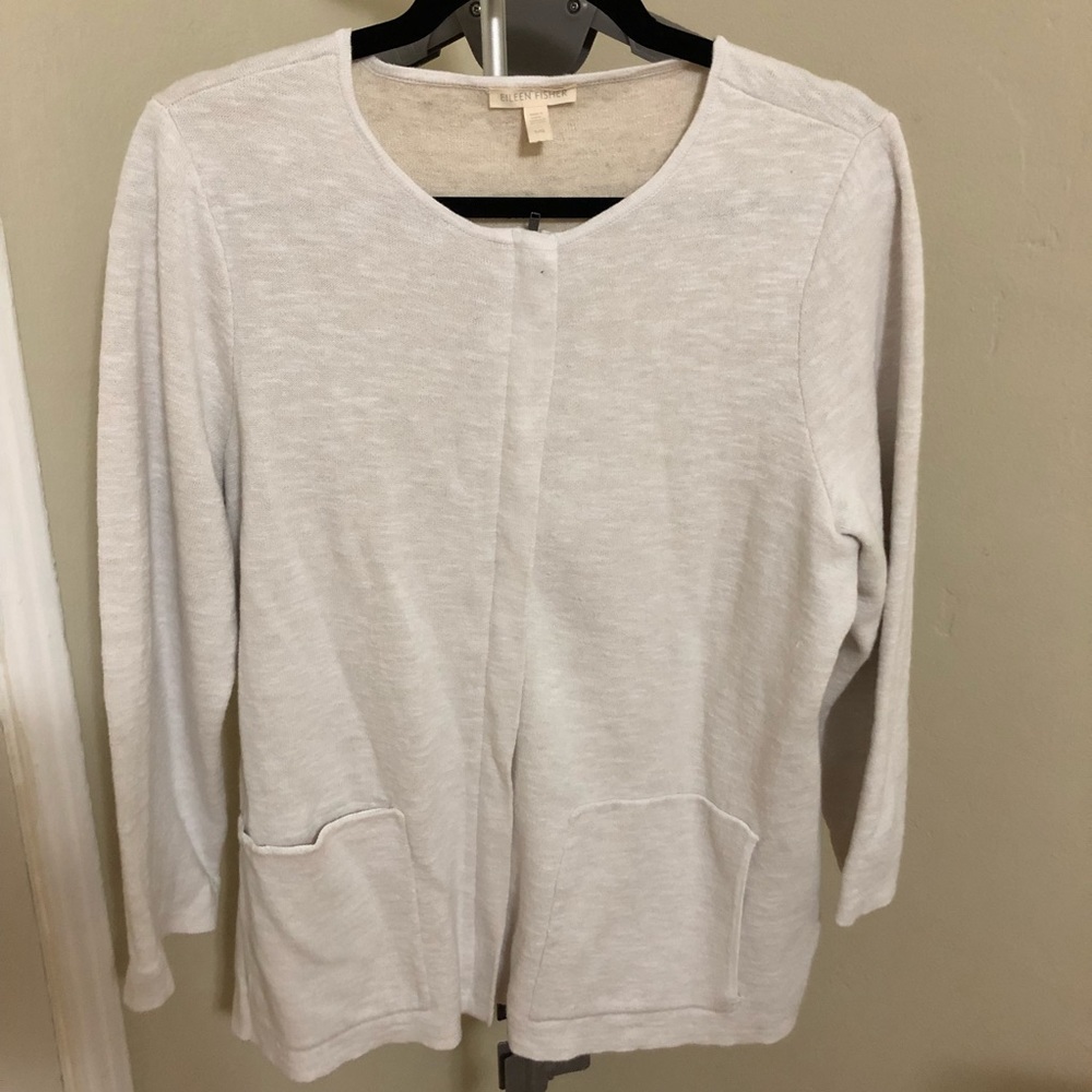 EUC Eileen Fisher Light Grey Zip Up Cardigan